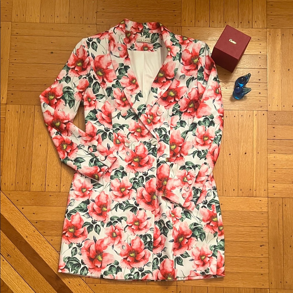 Alice + Olivia Floral Blazer Dress - Pink and Green